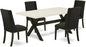 East West Furniture X627FL624-5 5 Piece Dining Set Includes a Rectangle Dining Room Table with X-Legs and 4 Black Linen Fabric Upholstered Parson Chairs, 40x72 Inch, Multi-Color