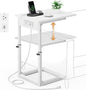 Vagusicc C Shaped End Table with Charging Station, 33" Tall Side Table for Couch, Sofa Table Adjustable Height Couch Side Table Coffee Table, Slide Under Sofa TV Tray C Table for Living Room, White