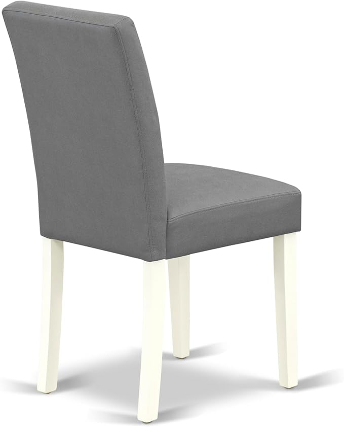 East West Furniture VAAS5-LWH-41 5 Piece Dining Table Set consists A Modern Dinner Table and 4 Platinum Gray Polyester Fabric Mid-Century Chairs with Stylish Back- Linen White Finish