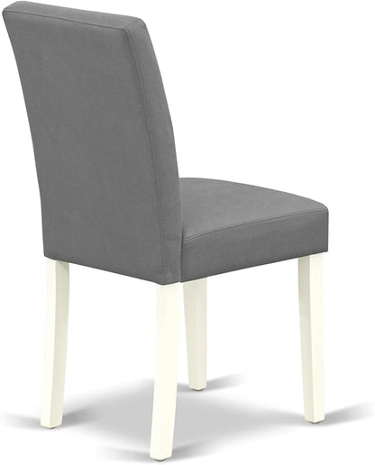 East West Furniture DLAS3-WHI-41 3 Piece Dining Table Set consists A Wooden Table and 2 Platinum Gray Polyester Fabric Kitchen Chairs with Stylish Back- Linen White Finish