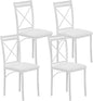 VECELO Metal Dining Chairs Set of 4, Steel Legs and PU Leather Cushion Seats for Kitchen, Living Room, White