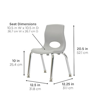 Children’s Factory, AB8010GYC, MyPosture Plus 10" H Chair, Gray with Chrome Legs, Kids Preschool, Daycare or Classroom Flexible Seating, Toddler Desk Chair