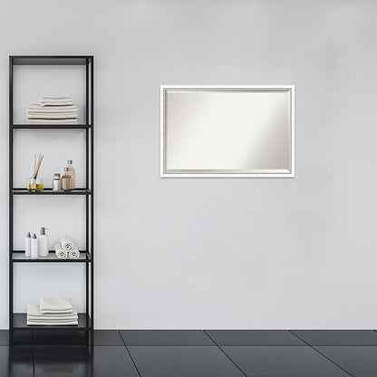 Amanti Art White Bathroom Mirror for Over Sink, 26x38 Morgan White Silver Rectangle Vanity Mirror, Large Modern Contemporary Wood Frame, Hangs Horizonally and Vertically, Bathroom Wall Decor, Beveled