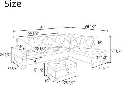 NAYSAYE L Shaped Couch, Modular Sectional Couch with Ottoman Storage, Modern Lounge Sofa Convertible Sectional Couches for Living Room, Apartment, Dark Grey