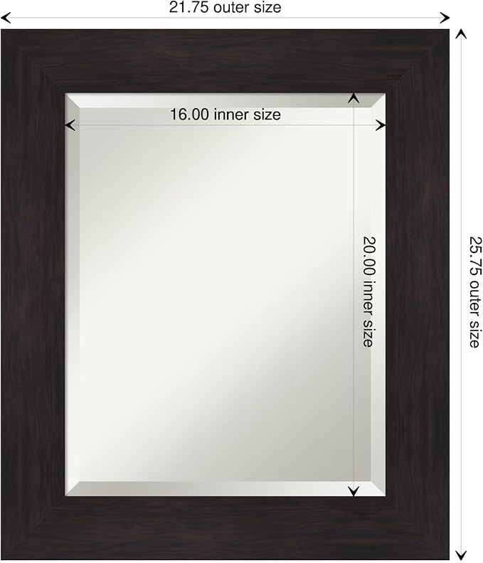 Amanti Art Brown Wall Mirror 26x22 Furniture Espresso Rectangle Bathroom Mirror for Wall Decor Living Room, Small Casual Frame, Hangs Horizonally and Vertically, Bathroom Decor, Beveled Edge from WI