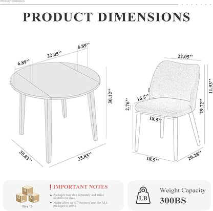 COLAMY 5-Piece Extendable Dining Table Set for 4, 36" Kitchen Round Wood Table with 4 Wooden Dining Room Chairs,Light Brown/Light Brown