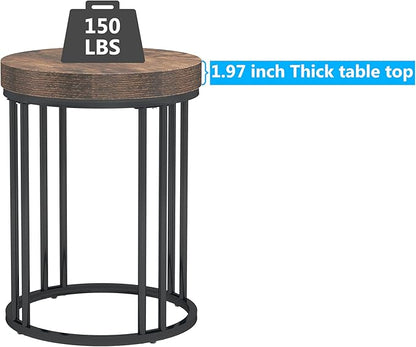 LITTLE TREE Round End Table, Industrial Side Table Small Accent Table, Metal Circle C Table Bed Side Table for Living Room Sofa Side Couch, Bedroom, Easy Assembly, Space Saving (Brown, 1PC)