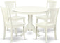 East West Furniture HLAV5-LWH-W 5 Piece Kitchen Table Set for 4 Includes a Round Dining Room Table with Pedestal and 4 Solid Wood Seat Chairs, 42x42 Inch, Linen White