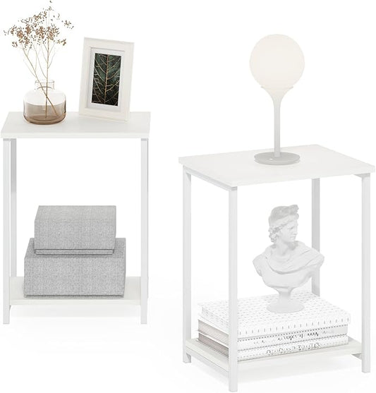 Furinno Simplistic Industrial Metal Frame End Table, 2-Pack, White/White