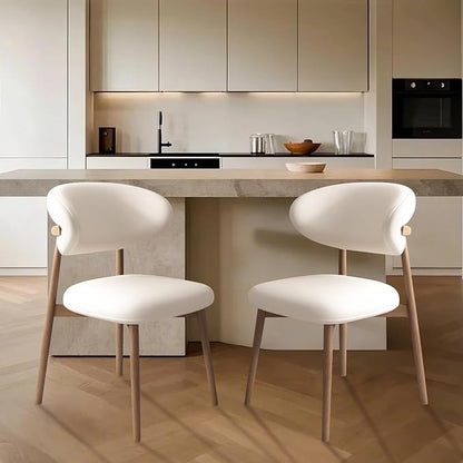 Upholstered Dining Chairs Set of 2,Mid Century Modern Kitchen Chairs with Back and Wood Frame,Faux Leather Dinner Chairs (White + Light Walnut Legs, Set of 2)