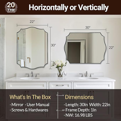ANDY STAR Brushed Nickel Mirror, 22x30 Inch Silver Bathroom Vanity Mirror, Anti-Rust Stainless Steel 1" Frame, Unique Rectangular Mirror Ideal for Bathroom, Powder Room