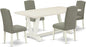 East West Furniture V027EN206-5 5 Piece Kitchen Table & Chairs Set Includes a Rectangle Dining Room Table with V-Legs and 4 Dark Shitake Linen Fabric Parsons Chairs, 40x72 Inch, Multi-Color