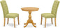 East West Furniture ESCE3-OAK-07 3 Piece Dinette Set for Small Spaces Contains a Round Dining Table with Pedestal and 2 Limelight Linen Fabric Upholstered Chairs, 30x30 Inch, Oak