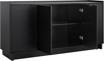 Prepac Simply Modern 4 Door Console Table Storage Cabinet, Buffet Cabinet for Storage and Organization, Modern Side Table with Doors & Shelves, 60”W x 30”H x 16”D, Black
