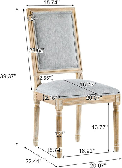 Merax Upholstered Solid Wood Dining Chairs Set of 2, French Country Style Accent Side Seating Furniture for Kitchen, Living Room, Cushioned Back, Grayish Green