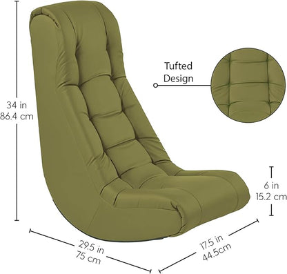 FDP Tufted Floor Rocker for Kids, Teens and Adults; Comfortable, Ergonomic Chair for Reading, Playing Video Games, or Watching TV - Fern Gray, 10488-FG
