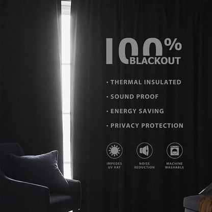 Joydeco Custom 100% Blackout Long Drapes for Bedroom Living Room Blackout Darkening Curtain Thermal Insulated Back tab Rod Pocket 1 Panel(Black,Custom Size)