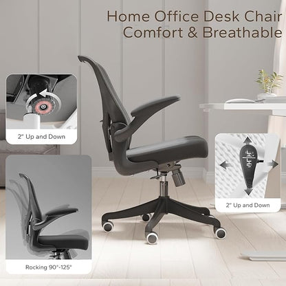Ergonomic Office Chair with Adjustable Lumbar Support & Flip-Up Armrests - High Back Computer Desk Chair with Thickened Seat Cushion, Rolling Wheels for Home/Office Study Work (01Blcak)