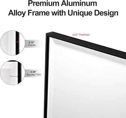 24x40 Inch Black Mirror with Beveled Trim, Aluminum Frame Bathroom Vanity Mirror, Copper-Free Mirror, Rectangle Wall Mounted Mirror, Modern Rectangular Mirror Horizontal or Vertical