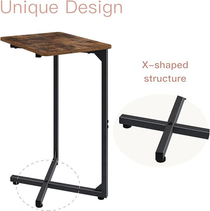 NEFROM C-Shaped End Table, Small Side Table for Couch, Sofa TV Tray Table for Living Room, Bedroom, Bedside ET-X-BRW1