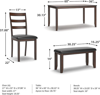 Signature Design by Ashley Coviar 6 Piece Dining Set, Includes Table, 4 Chairs & Bench, Dark Brown