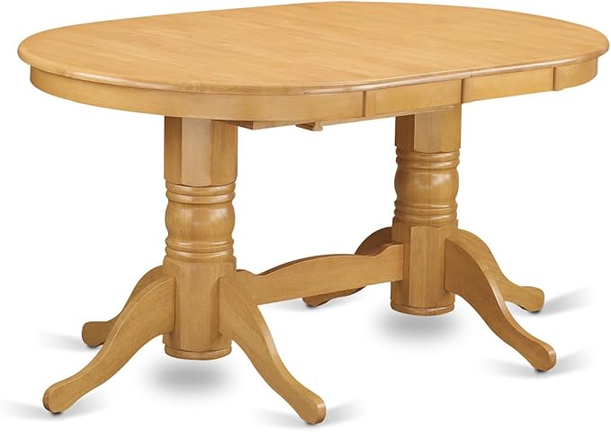 East West Furniture VAAB7-OAK-04 7 Piece Dinette Set Consist of an Oval Dining Room Table with Butterfly Leaf and 6 Light Tan Linen Fabric Upholstered Chairs, 40x76 Inch, Oak