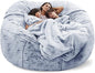 Giant Fur Bean Bag Chair Cover for Kids Adults, (No Filler) Living Room Furniture Big Round Soft Fluffy Faux Fur Beanbag Lazy Sofa Bed Cover (Snow Grey, 7FT)