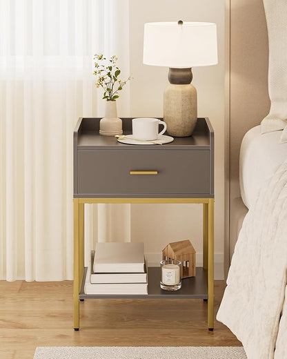 Nightstand,3-Tier Modern Night Stand,Bedside Table with Storage Drawer and Shelf,Small Side Table for Bedroom,Living Room,Gray