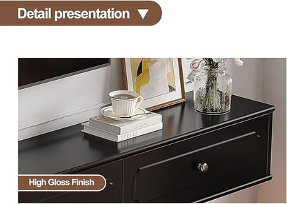 Retro Floating TV Console with 3 Doors,47'' High Gloss Floating TV Stand,Wall Mounted TV Cabinet,Contemporary Floating Media Console for Under TV Storage,Living Room,Bedroom(Black)