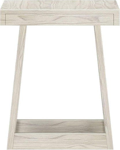 Plank+Beam Classic Square Side Table, Slim Side Table for Living Room, Narrow Nightstand for Small Spaces, Wood End Table for Bedroom, White Sand Wirebrush