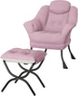 IDEALHOUSE Lazy Chair with Ottoman - Modern Living Room Chairs for Small Spaces, Ergonomic Reading Chair with Armrests, Comfy Chair with Ottoman for Bedroom & Living Room, Pink