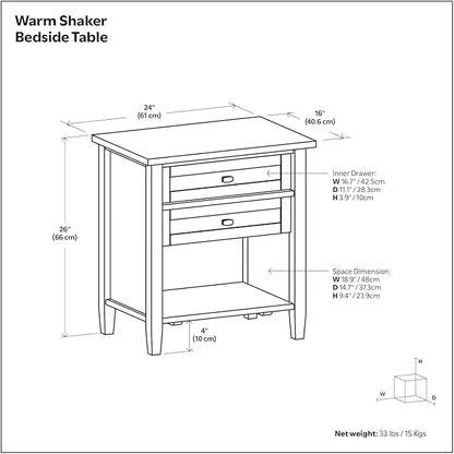 SIMPLIHOME Warm Shaker SOLID WOOD 24 inch Wide Transitional Bedside Nightstand Table in Light Golden Brown for the Living Room and Bedroom