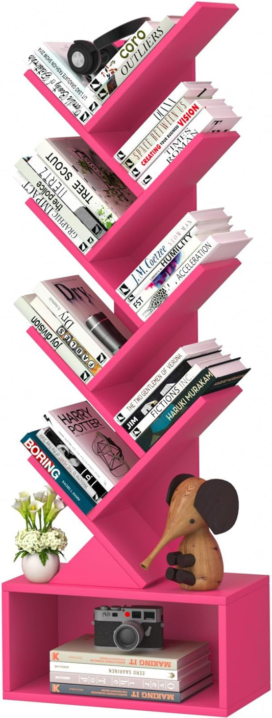 9 Tier Tree Bookshelf,Christmas Green Bookcase for Narrow Space, Storage Organizer Floor Standing Bookshelves for Books, Tall Book Case for Home Office, Living Room, Bedroom