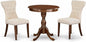 East West Furniture ESGA3-MAH-32 3 Piece Dining Table Set for Small Spaces Contains a Round Wooden Table with Pedestal and 2 Light Beige Linen Fabric Parson Chairs, 30x30 Inch, Mahogany