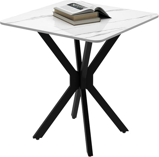 Square Side Table Set of 1, Modern Stylish End Table with Faux Marble Top and Black Metal Legs,Durable Sofa Side Table for Living Room Bedroom