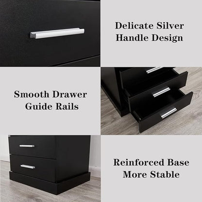 Black LED Nightstand with Charging Station, Side Table with 3 Drawers and Light, End Table with Open Storage, Beside Cabinet for Bedroom (Black 2 Set)
