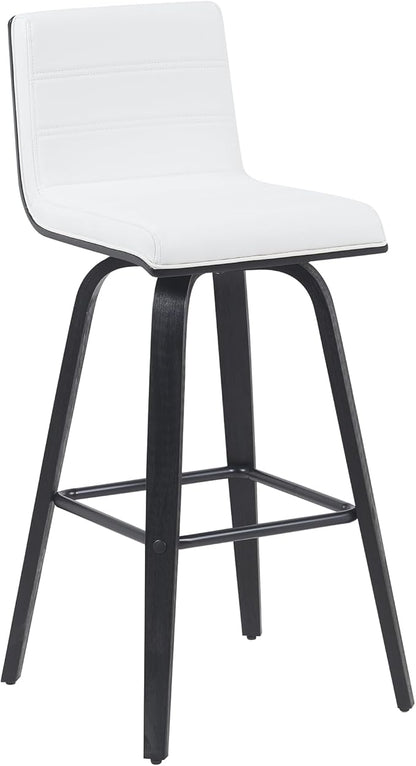 Vienna Modern Swivel Bar Height Stool with Snow White Faux Leather Seat and Black Brushed Wood Frame Set of 4