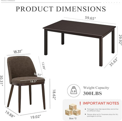 COLAMY 60 Inch Rectangular Kitchen Dining Table for 4, Modern Farmhouse Dining Table Set for 4, Wood Dining Table and Upholstered Dining Chairs for Kitchen, Dining Room, Restaurant, Brown/Dark Brown