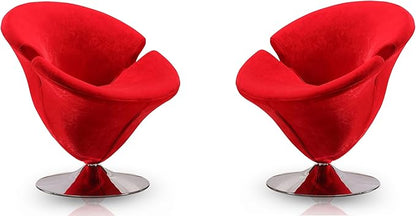 Manhattan Comfort Tulip Swivel Accent Chair Set of 2 with 360° Turn, Modern Flower Inspired Design, Soft Velvet Upholstery, Polished Chrome Base, No Assembly Required, 300 Lbs Capacity, Red