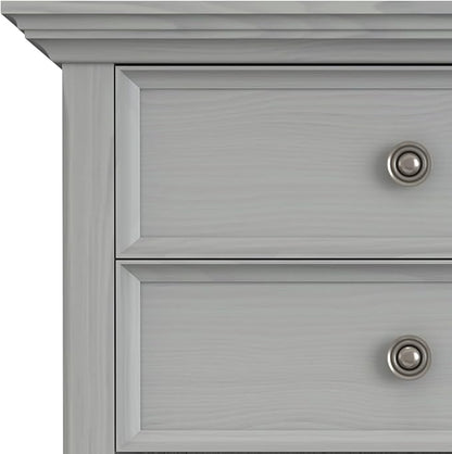 SIMPLIHOME Amherst SOLID WOOD 24 Inch Wide Traditional Bedside Nightstand Table in Fog Grey, For the Living Room and Bedroom