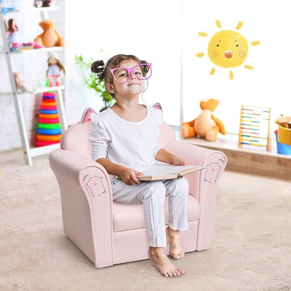 Costzon Kids Couch, Children's Sofa Armrest Chair with Pattern, Toddler Furniture w/Sturdy Wood Construction, Preschool, Lightweight Kids Couch Sofa Chair for Aged 1-5 Boys & Girls Gifts Presents, Cat