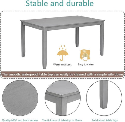 soges 6 Piece Kitchen Dining Set, Rectangular Wooden Dining Table with 4 Upholstered Chairs and a Bench, Dining Table Set for 6 People, Living Room, Home Bar and Kitchen, Gray