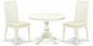 East West Furniture HBIP3-LWH-C 3 Piece Dinette Set for Small Spaces Contains a Round Dining Table with Pedestal and 2 Linen Fabric Upholstered Dining Chairs, 42x42 Inch, Linen White