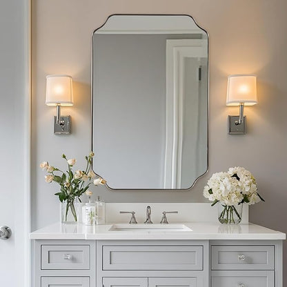 ANDY STAR Chrome Bathroom Mirror, 24x36 Inch Polished Chrome Rectangle Mirror, Scalloped Bathroom Mirror with Stainless Steel Metal Frame, Thin Frame Deep 1’’