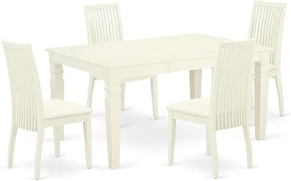East West Furniture WEIP5-WHI-C 5 Piece Dining Room Table Set Includes a Rectangle Kitchen Table with Butterfly Leaf and 4 Linen Fabric Upholstered Dining Chairs, 42x60 Inch, Linen White
