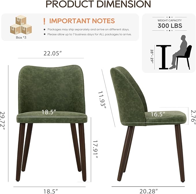 COLAMY Upholstered Dining Chairs Set of 6, Modern PU Leather Dining Room Kitchen Side Chair with Padded Seat and Wood Legs Restaurant/Cafe, Green