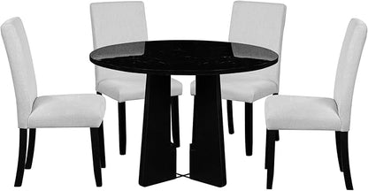 Merax 5-Piece Round Dining Table Set, Modern 4 Upholstered Chairs for Living,Kitchen Room, 43 Inch, Beige+Black