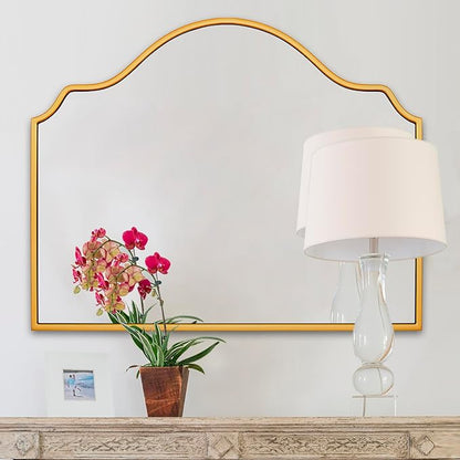 Chende Gold Arched Mirror, Large Wall Mirror for Fireplace Decor with Wooden Frame, 40'' x 28'' Elegant Decorative Mirror for Living Room, Dining Room, Entryway