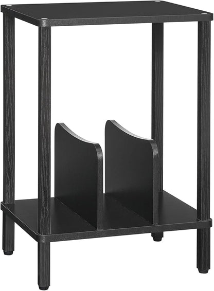 HOOBRO Record Player Stand, 2-Tier End Table, Vinyl Record Turntable Stand with Storage up to 100 Albums, Small Side Table for Living Room, Bedroom, Black, BK05RS01