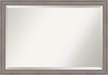 Amanti Art Grey Wall Mirror 28x40 Greywash Rectangle Bathroom Mirror for Wall Decor Living Room, Large Country Rustic Wood Frame, Hangs Horizonally and Vertically, Bathroom Decor, Beveled Edge